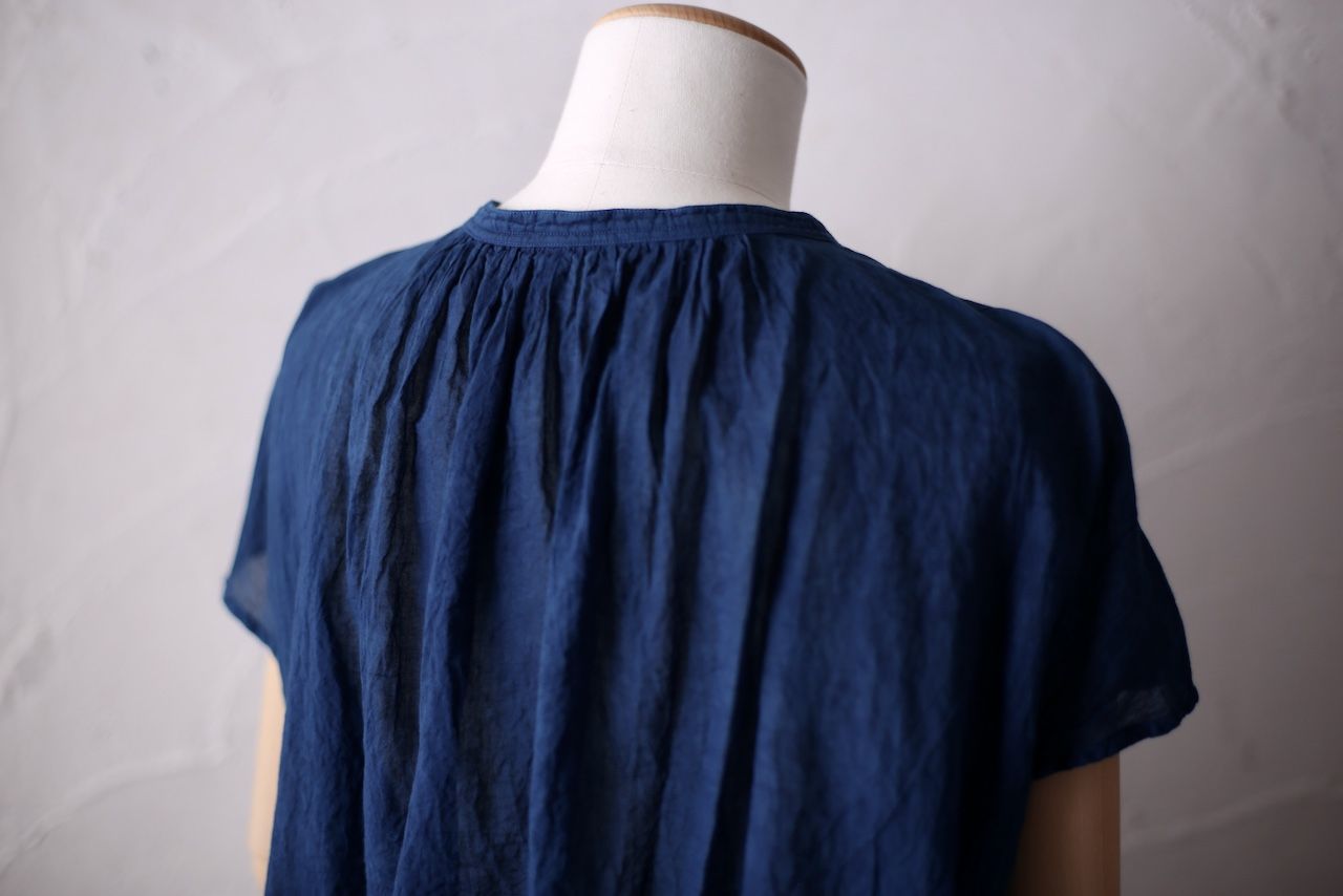 コットンリネン フレンチスリーブブラウス Cotton linen french sleeve blouse 「藍/Indigo」