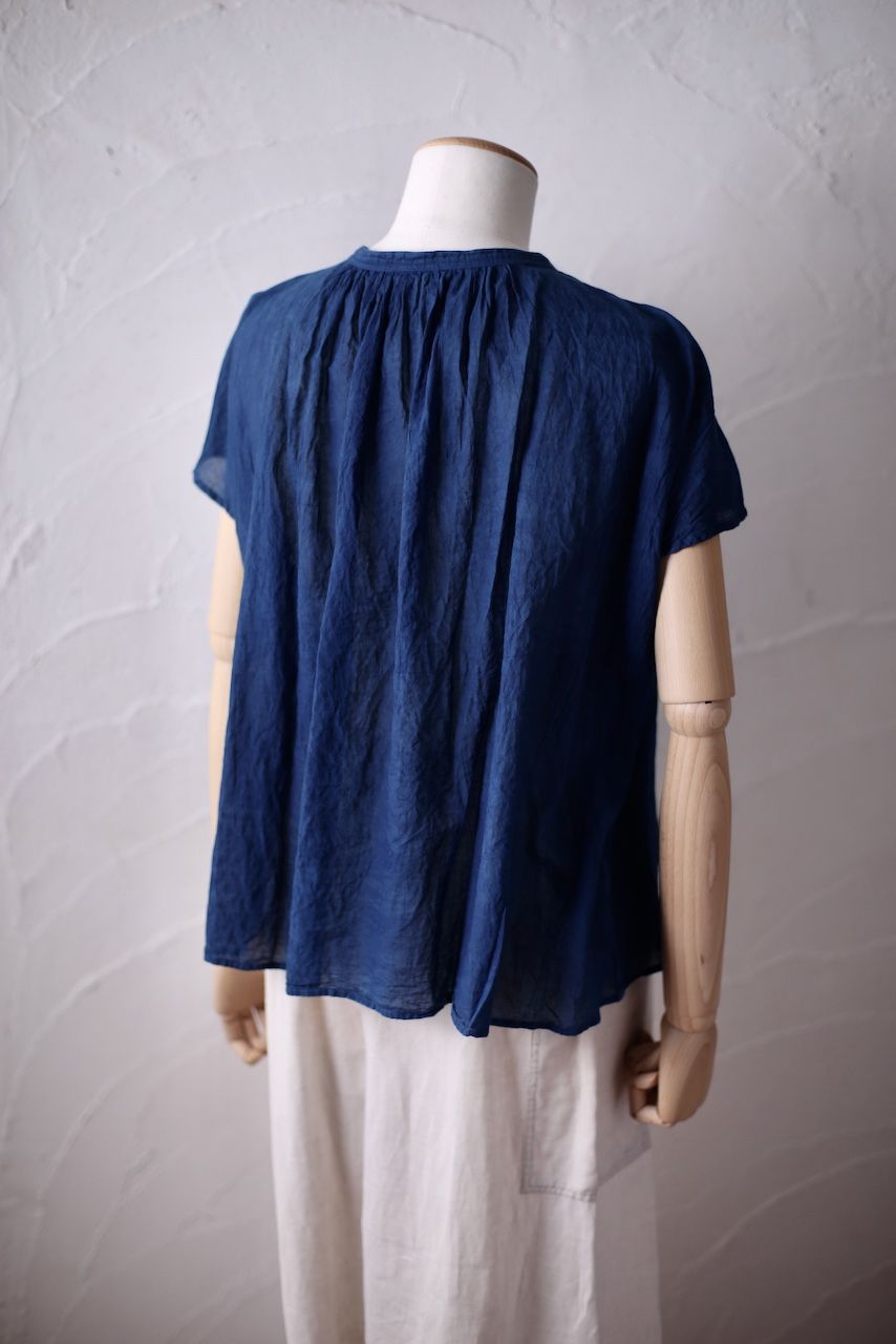 コットンリネン フレンチスリーブブラウス Cotton linen french sleeve blouse 「藍/Indigo」