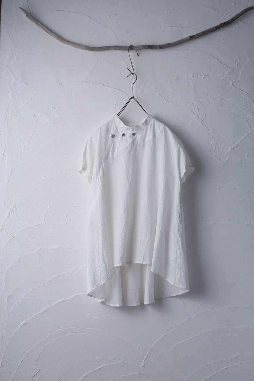 カディコットン シノワズリブラウス/Khadi cotton pullover blouse 「チェック織り オフ/Neutral」