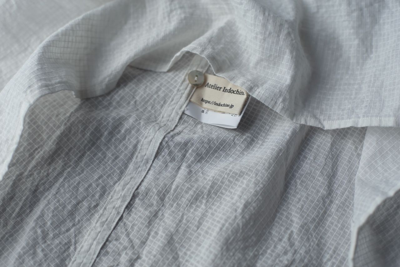 カディコットン シノワズリブラウス/Khadi cotton pullover blouse 「チェック織り オフ/Neutral」