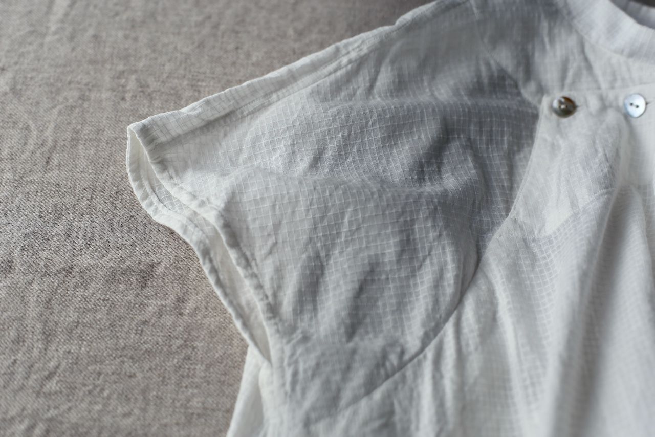 カディコットン シノワズリブラウス/Khadi cotton pullover blouse 「チェック織り オフ/Neutral」