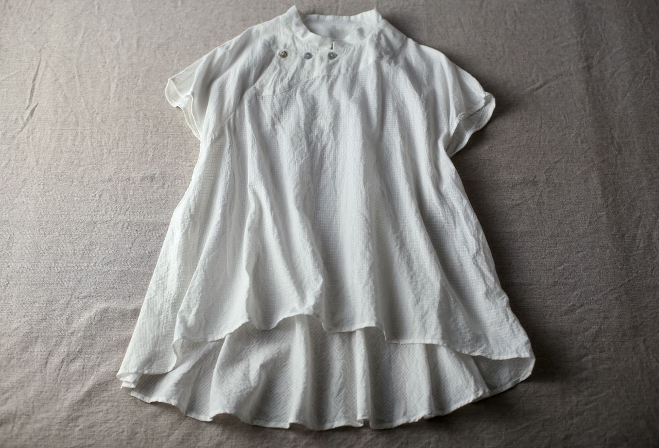 カディコットン シノワズリブラウス/Khadi cotton pullover blouse 「チェック織り オフ/Neutral」