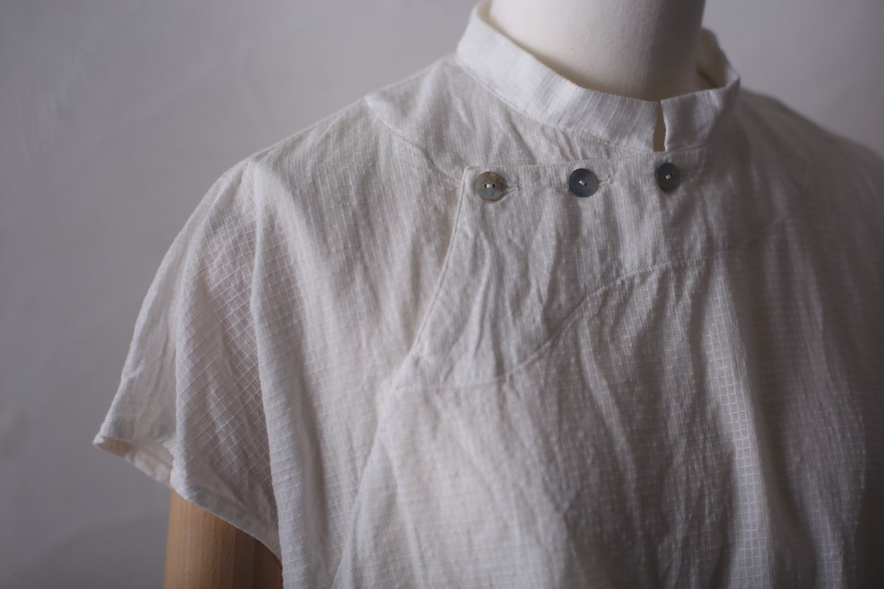 カディコットン シノワズリブラウス/Khadi cotton pullover blouse 「チェック織り オフ/Neutral」