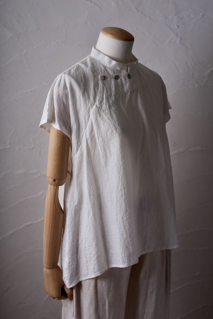 カディコットン シノワズリブラウス/Khadi cotton pullover blouse 「チェック織り オフ/Neutral」