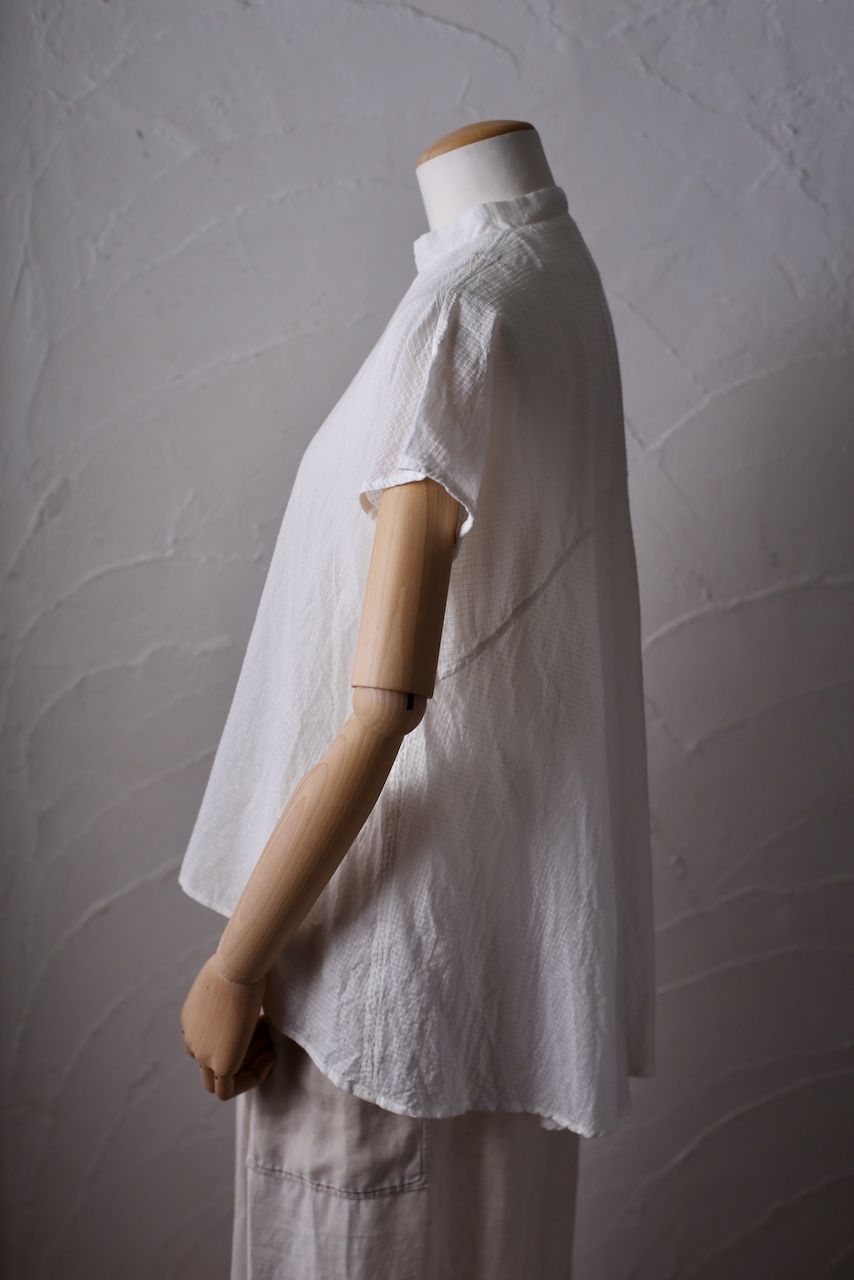 カディコットン シノワズリブラウス/Khadi cotton pullover blouse 「チェック織り オフ/Neutral」