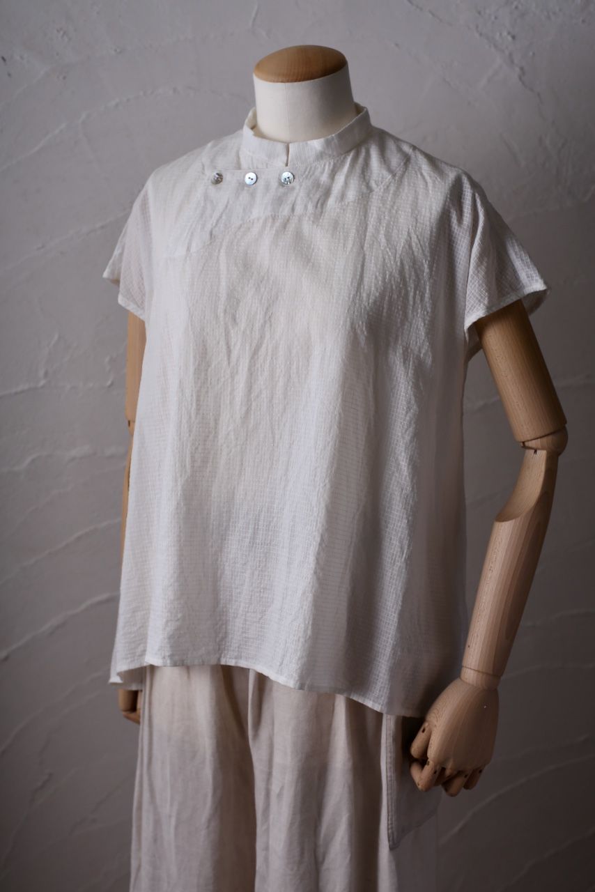 カディコットン シノワズリブラウス/Khadi cotton pullover blouse 「チェック織り オフ/Neutral」