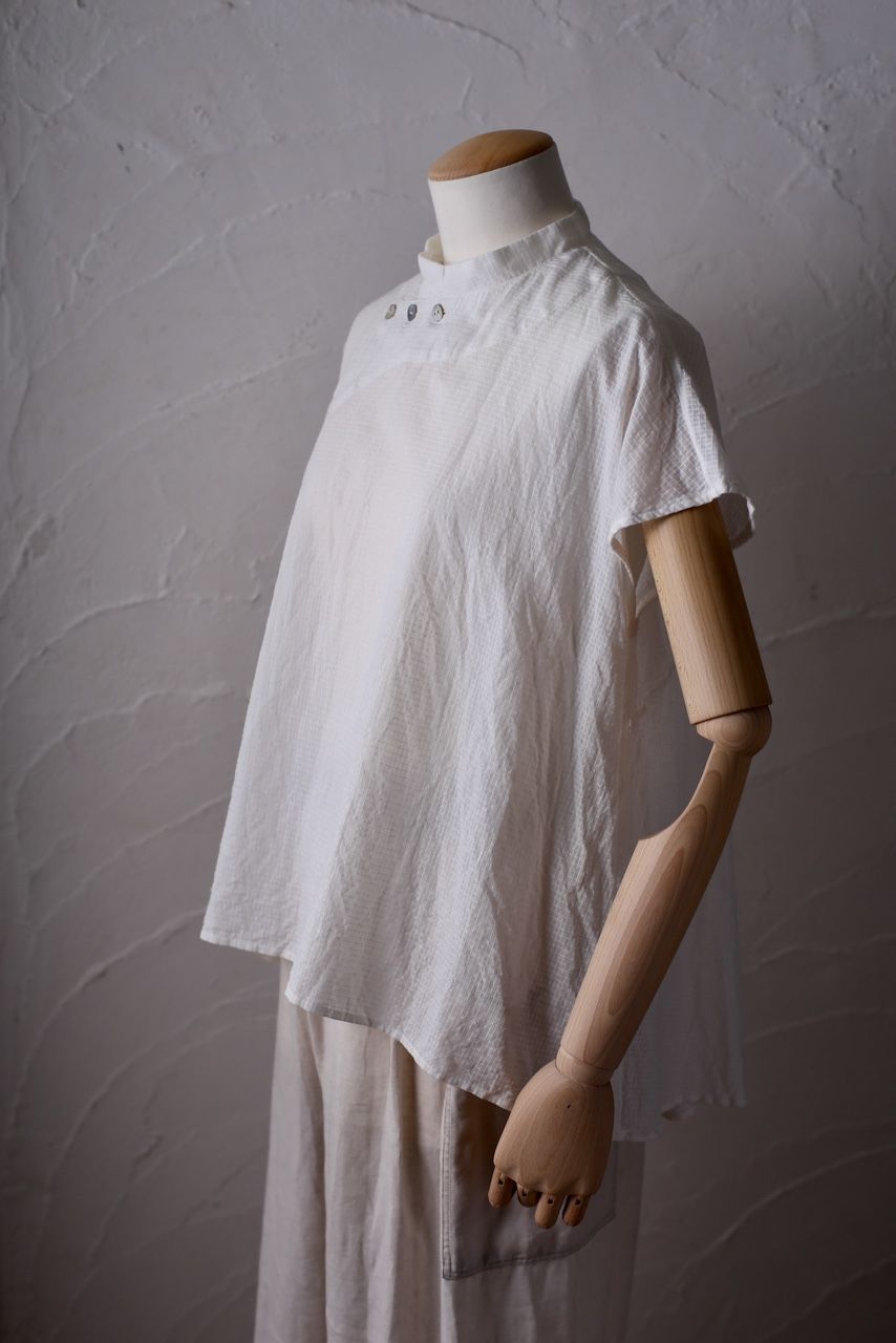 カディコットン シノワズリブラウス/Khadi cotton pullover blouse 「チェック織り オフ/Neutral」