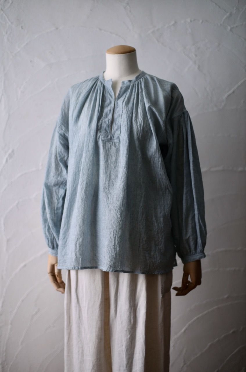 カディコットン カフタン風ブラウス/Khadi cotton pullover blouse「先染めストライプ織り/Stripe」