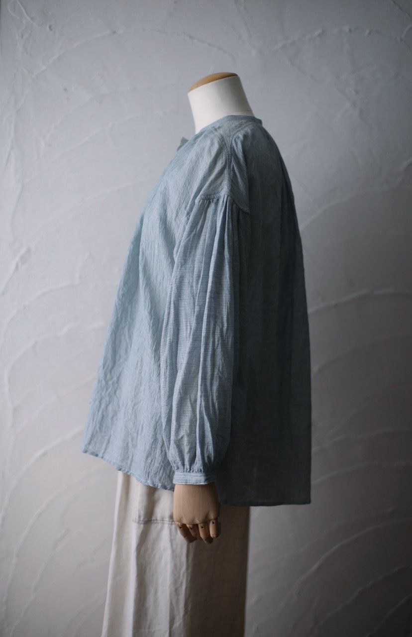 カディコットン カフタン風ブラウス/Khadi cotton pullover blouse「先染めストライプ織り/Stripe」