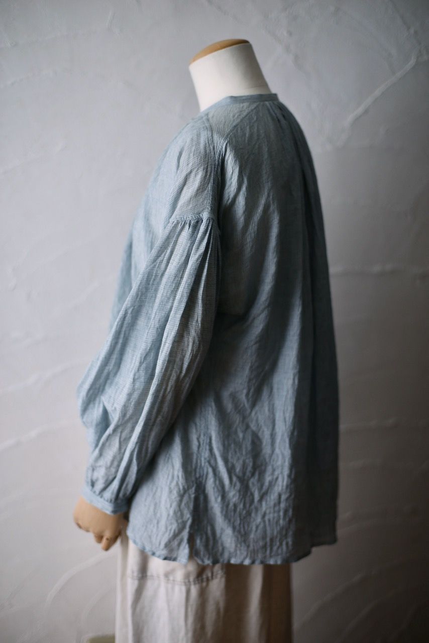 カディコットン カフタン風ブラウス/Khadi cotton pullover blouse「先染めストライプ織り/Stripe」