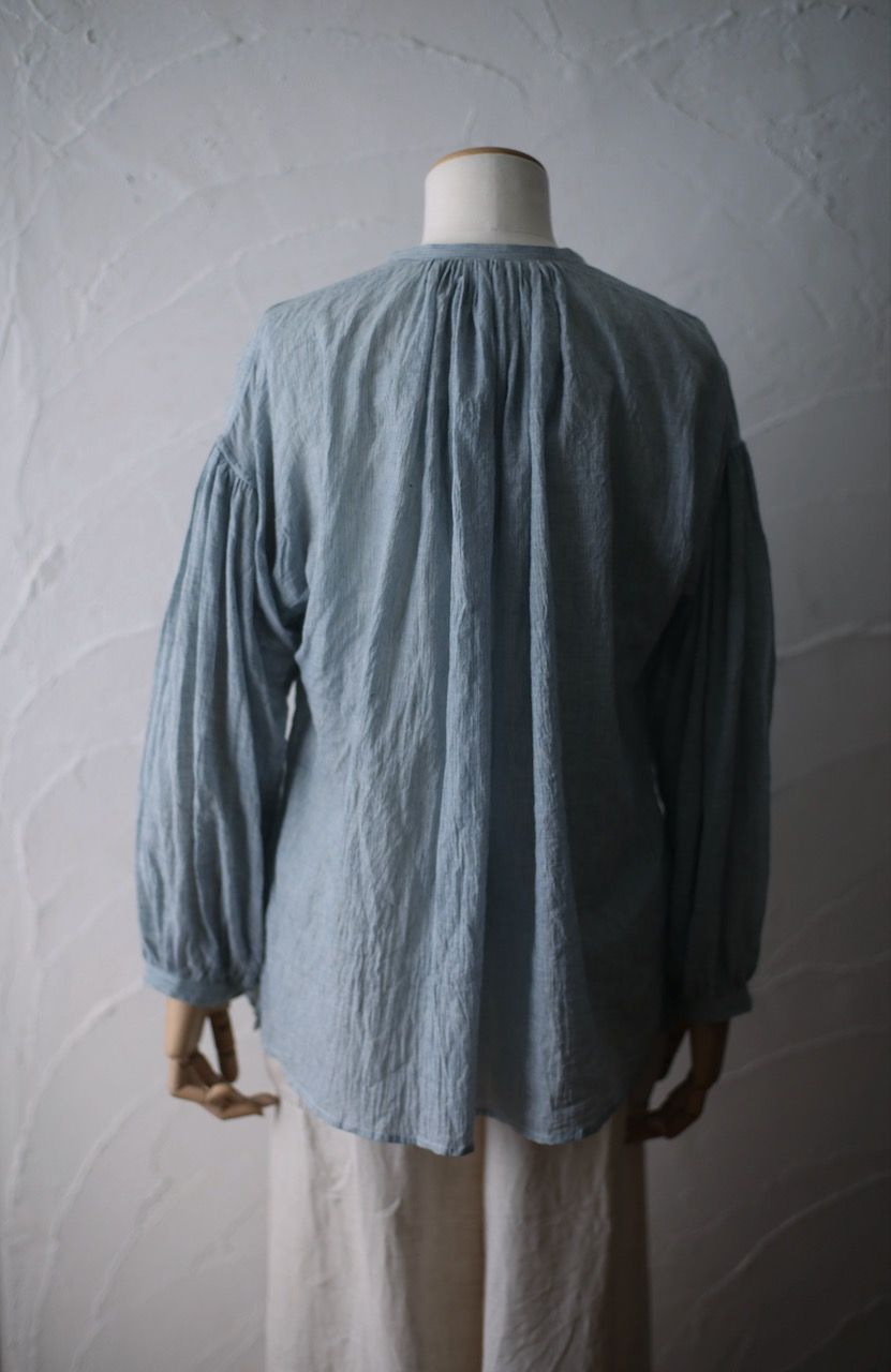 カディコットン カフタン風ブラウス/Khadi cotton pullover blouse「先染めストライプ織り/Stripe」