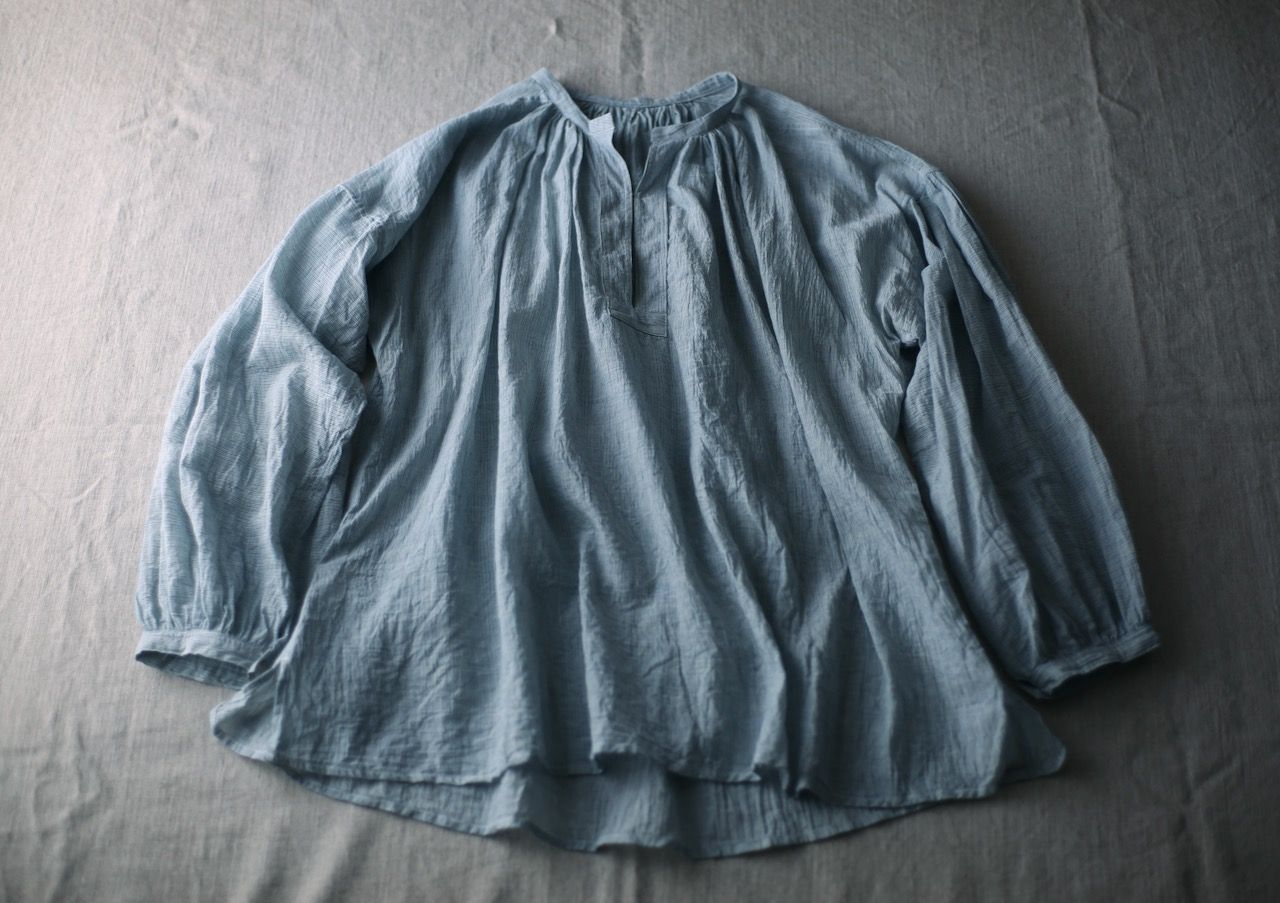 カディコットン カフタン風ブラウス/Khadi cotton pullover blouse「先染めストライプ織り/Stripe」