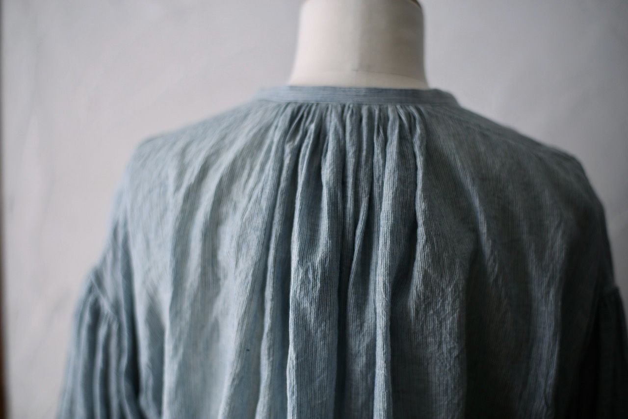 カディコットン カフタン風ブラウス/Khadi cotton pullover blouse「先染めストライプ織り/Stripe」
