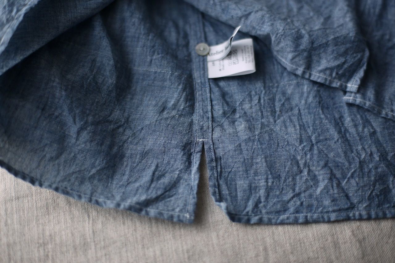 カディコットン カフタン風ブラウス/Khadi cotton pullover blouse「糸先染め 藍シャンブレー/Indigo chambray」