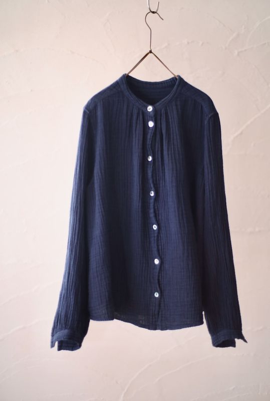 コットンリネン ダブルガーゼブラウス Cotton linen double gauze blouse 「紺/Navy」（着画追加しました）