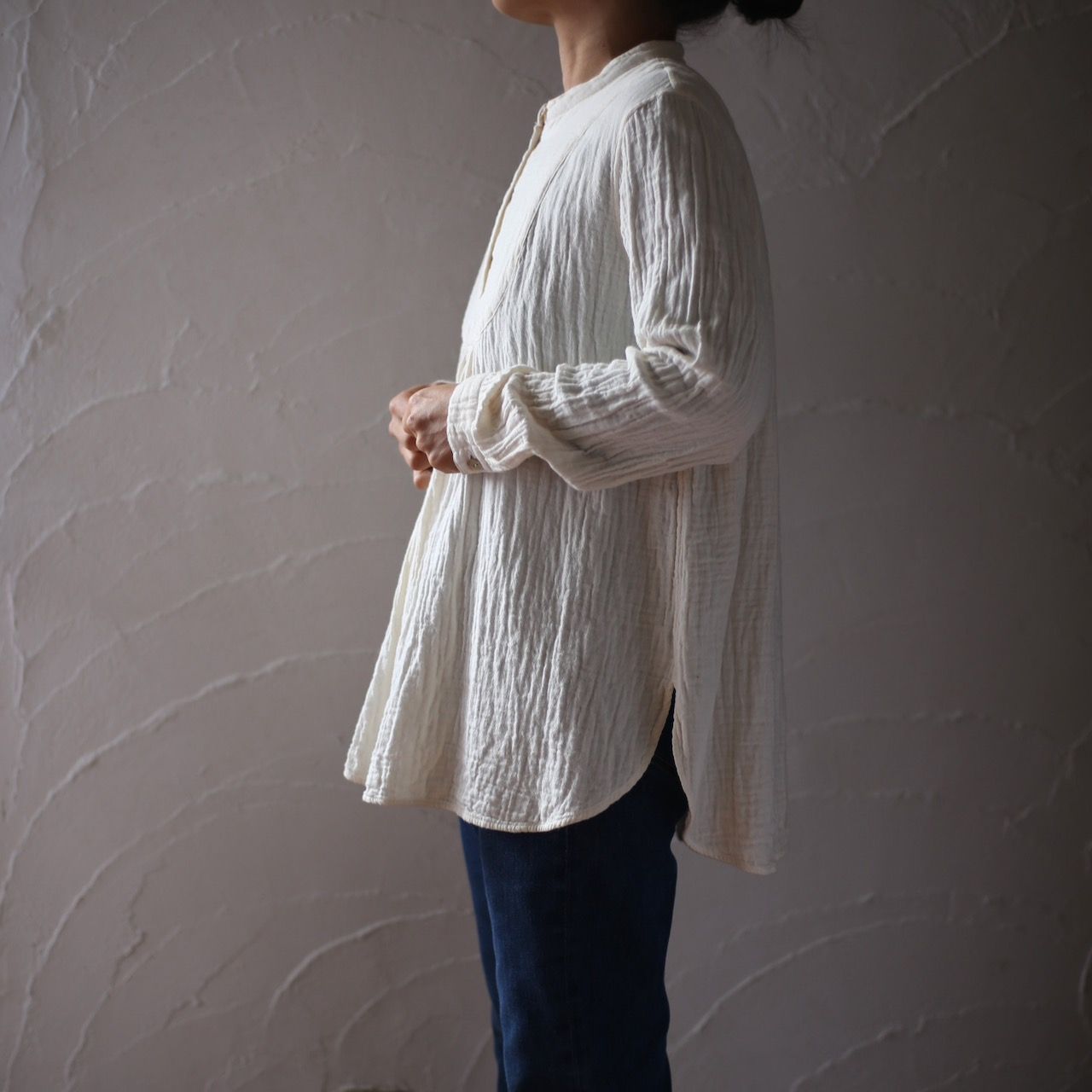 Cotton double gauze blouse Color:Neutral