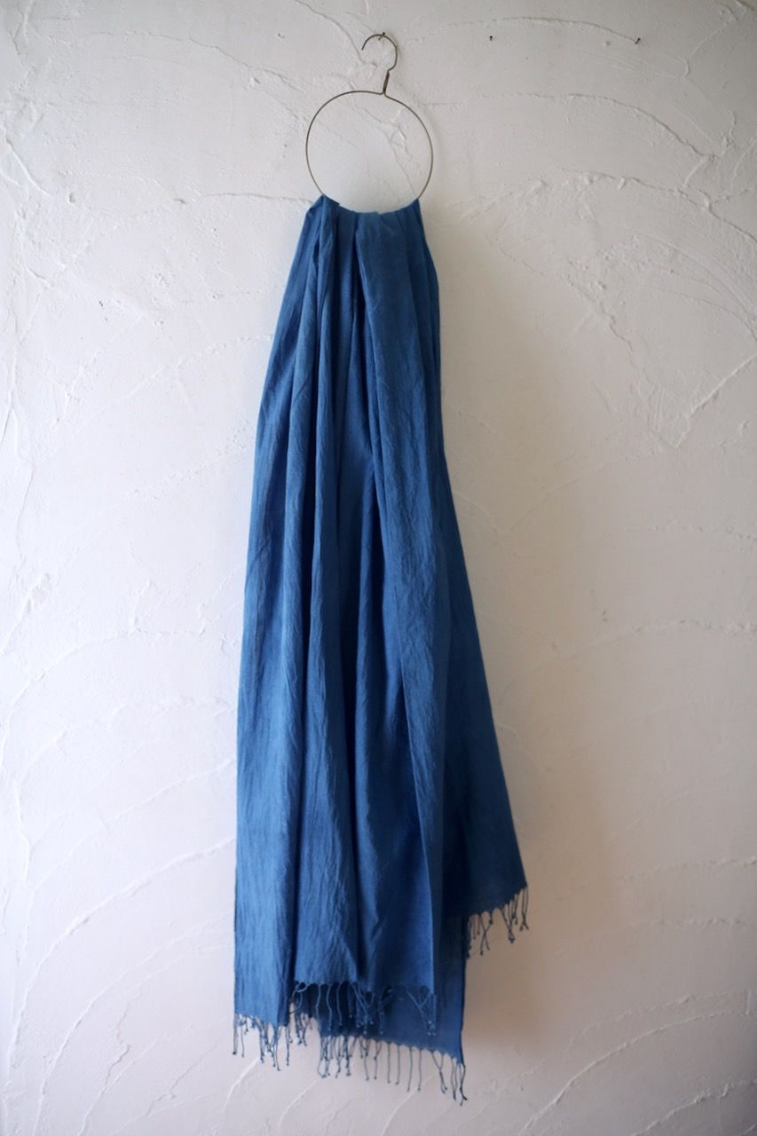 カディコットン 大判ストール  発酵灰汁建て藍染め Khadi cotton scarf 「浅葱/Light indigo」