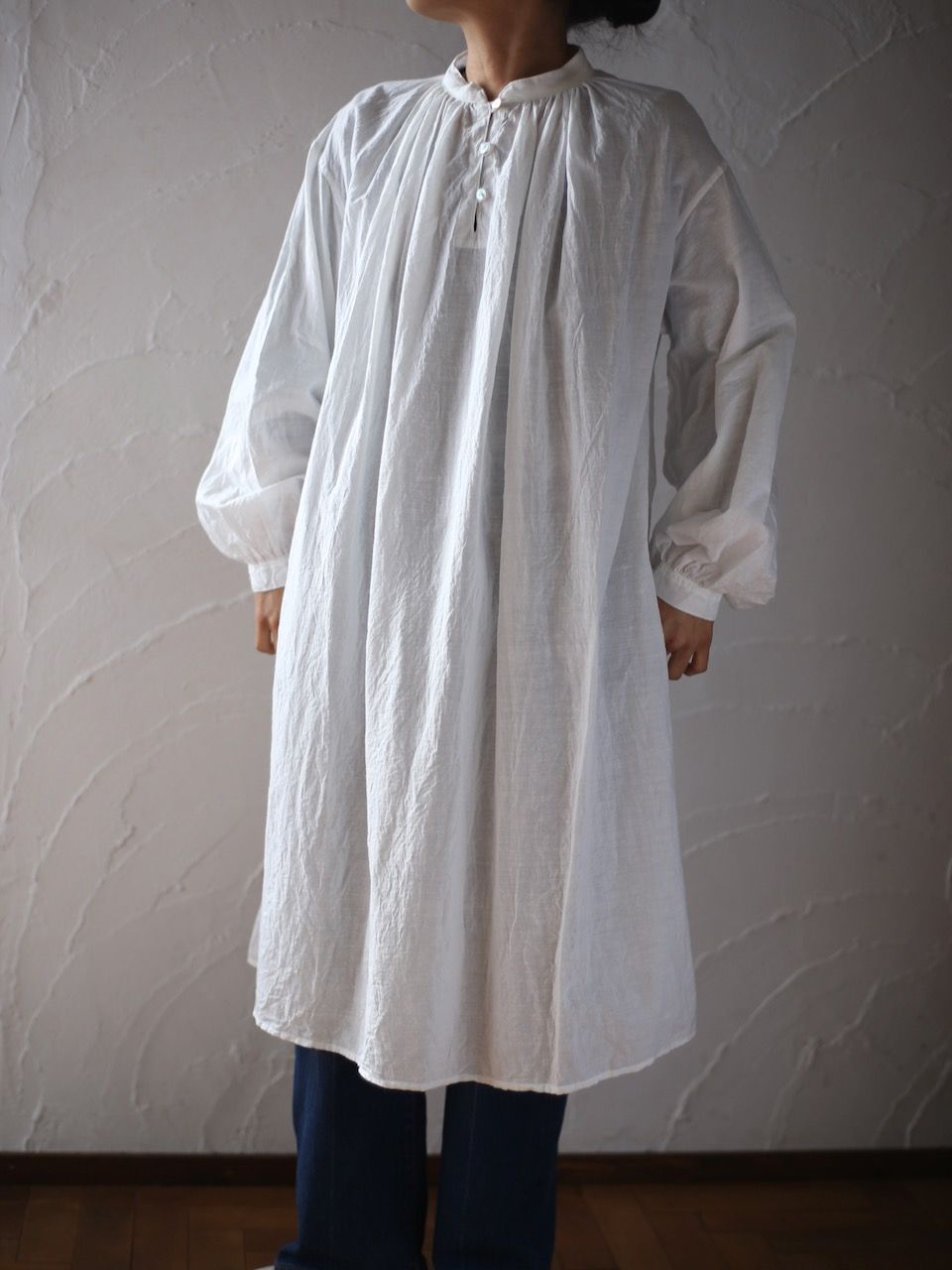 カディコットン 薄手 ロングブラウス/Khadi cotton long blouse「オフ/Neutral」