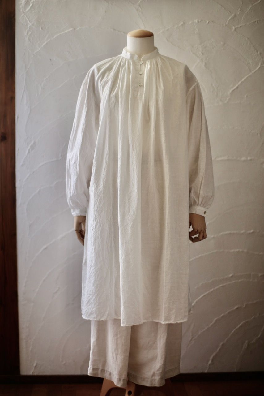 カディコットンカウント84×100 ロングブラウス/Khadi cotton long blouse「白/White」