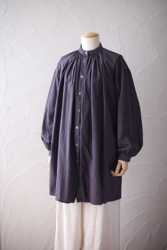 カディコットン双糸 ロングブラウス/Khadi cotton long blouse「茄子紺/Egg plant」 カディコットン双糸 ロングブラウス/Khadi cotton long blouse「茄子紺/Egg plant」