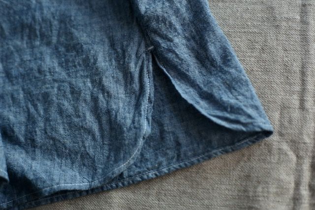 カディコットン 前ボタンブラウス khadi cotton blouse 「藍先染めシャンブレー/Indigo」