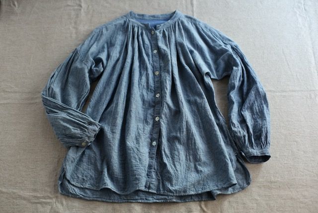 カディコットン 前ボタンブラウス khadi cotton blouse 「藍先染めシャンブレー/Indigo」