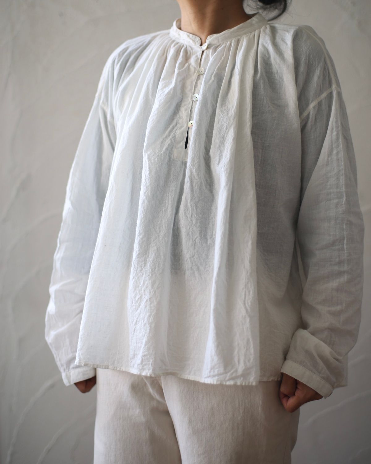 カディコットン カウント100 ギャザーブラウス khadi cotton pullover blouse 「オフ/Neutral」