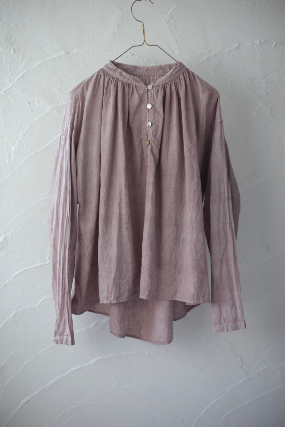カディコットン カウント100 ギャザーブラウス khadi cotton pullover blouse 「灰桜/Dusty pink」