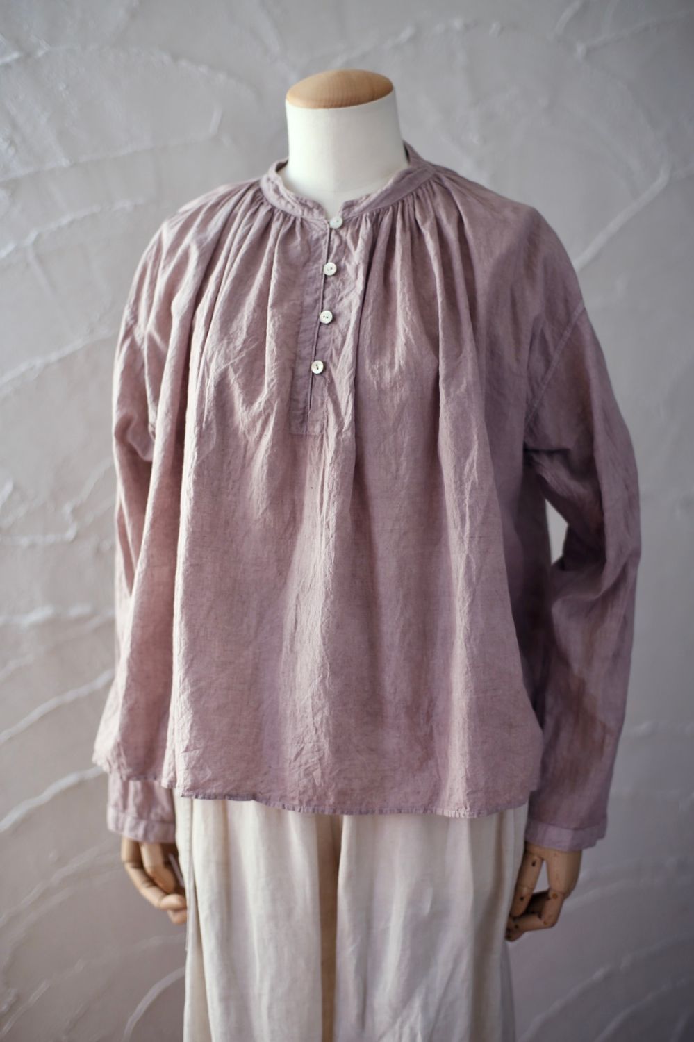 カディコットン カウント100 ギャザーブラウス khadi cotton pullover blouse 「灰桜/Dusty pink」
