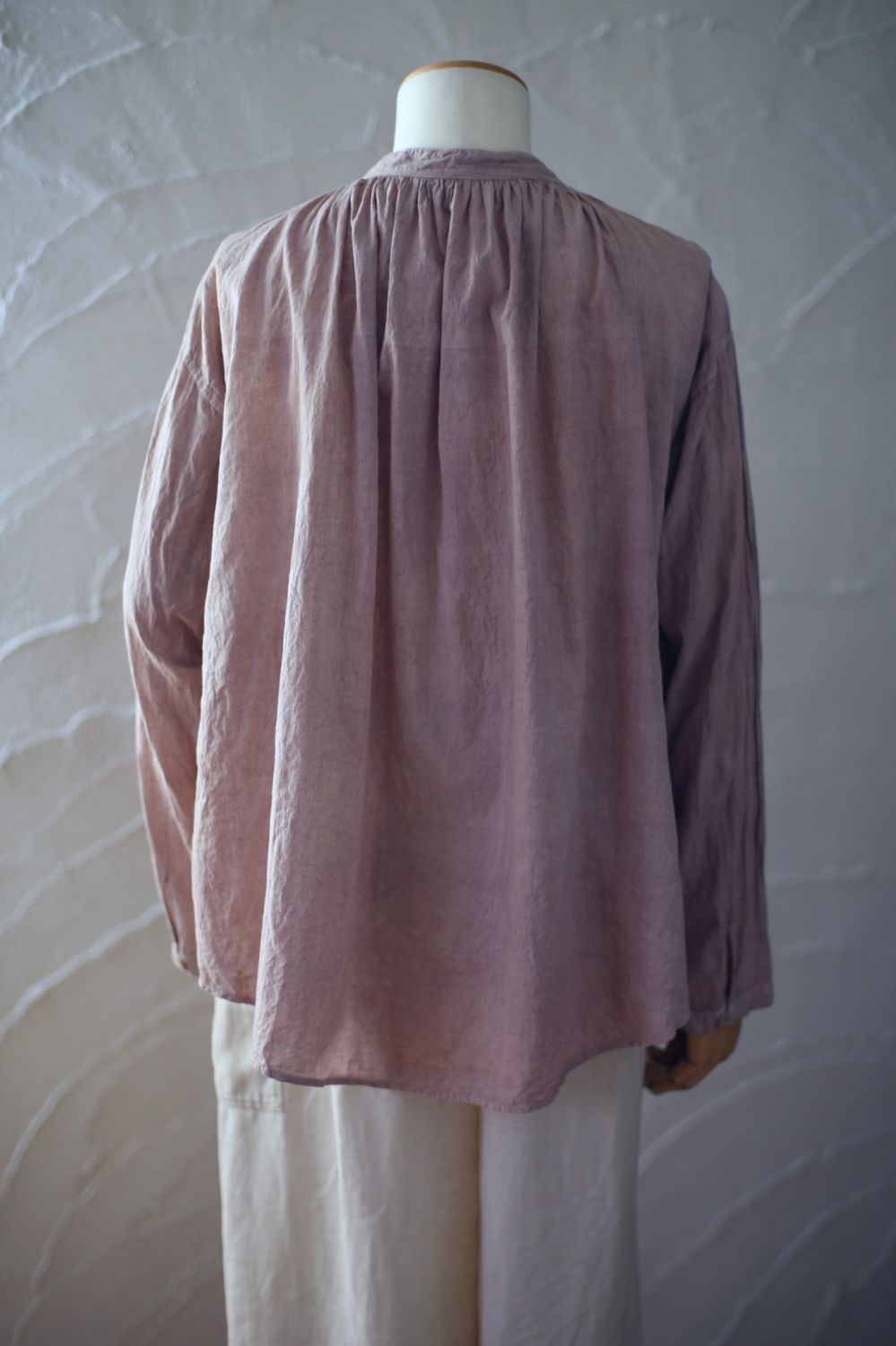 カディコットン カウント100 ギャザーブラウス khadi cotton pullover blouse 「灰桜/Dusty pink」