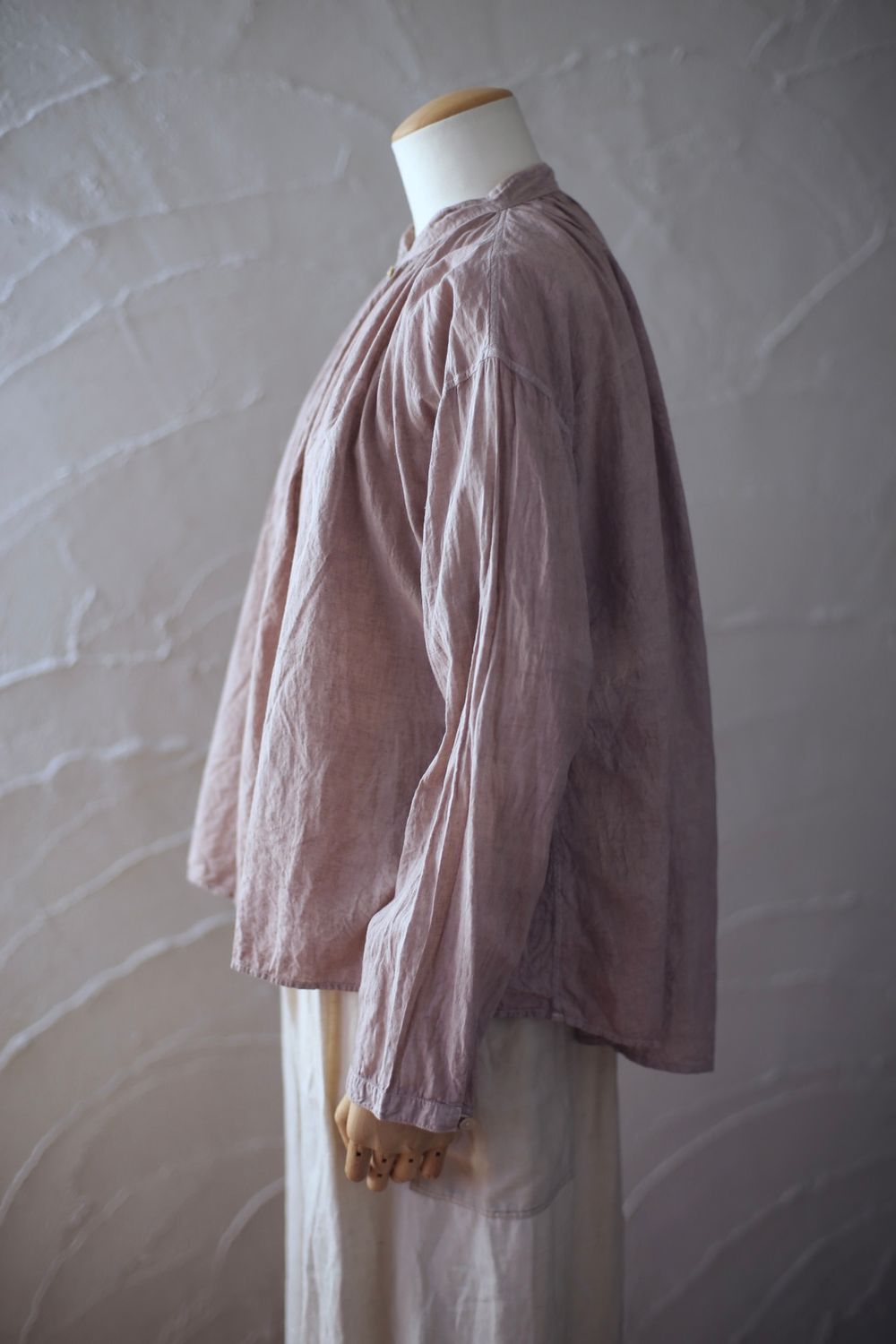 カディコットン カウント100 ギャザーブラウス khadi cotton pullover blouse 「灰桜/Dusty pink」