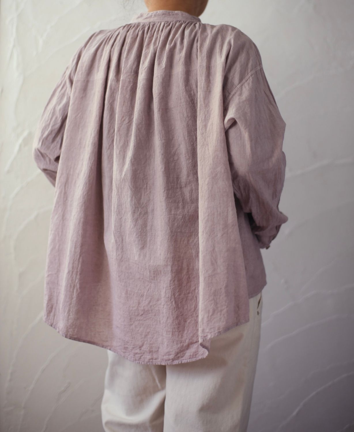 カディコットン カウント100 ギャザーブラウス khadi cotton pullover blouse 「灰桜/Dusty pink」