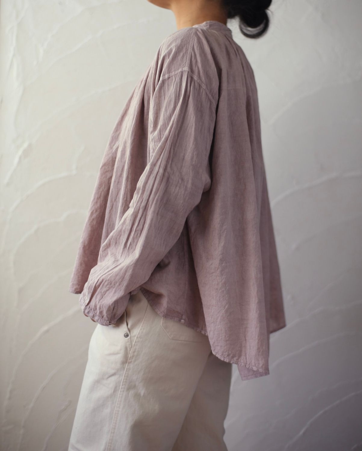 カディコットン カウント100 ギャザーブラウス khadi cotton pullover blouse 「灰桜/Dusty pink」