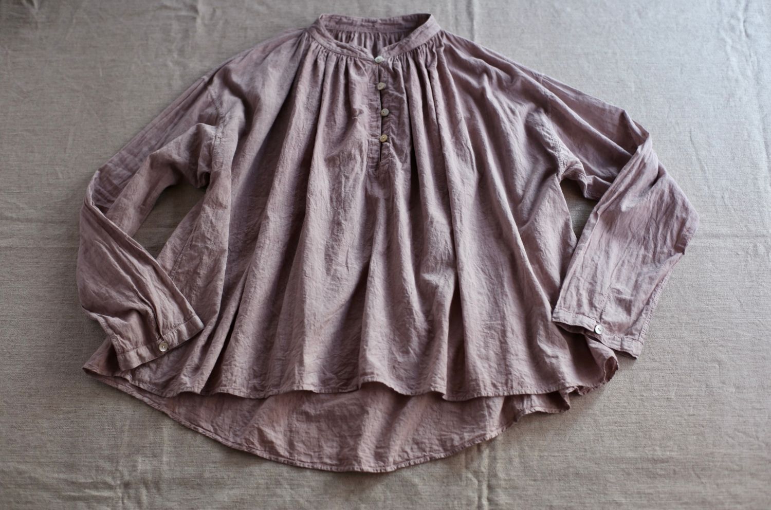 カディコットン カウント100 ギャザーブラウス khadi cotton pullover blouse 「灰桜/Dusty pink」