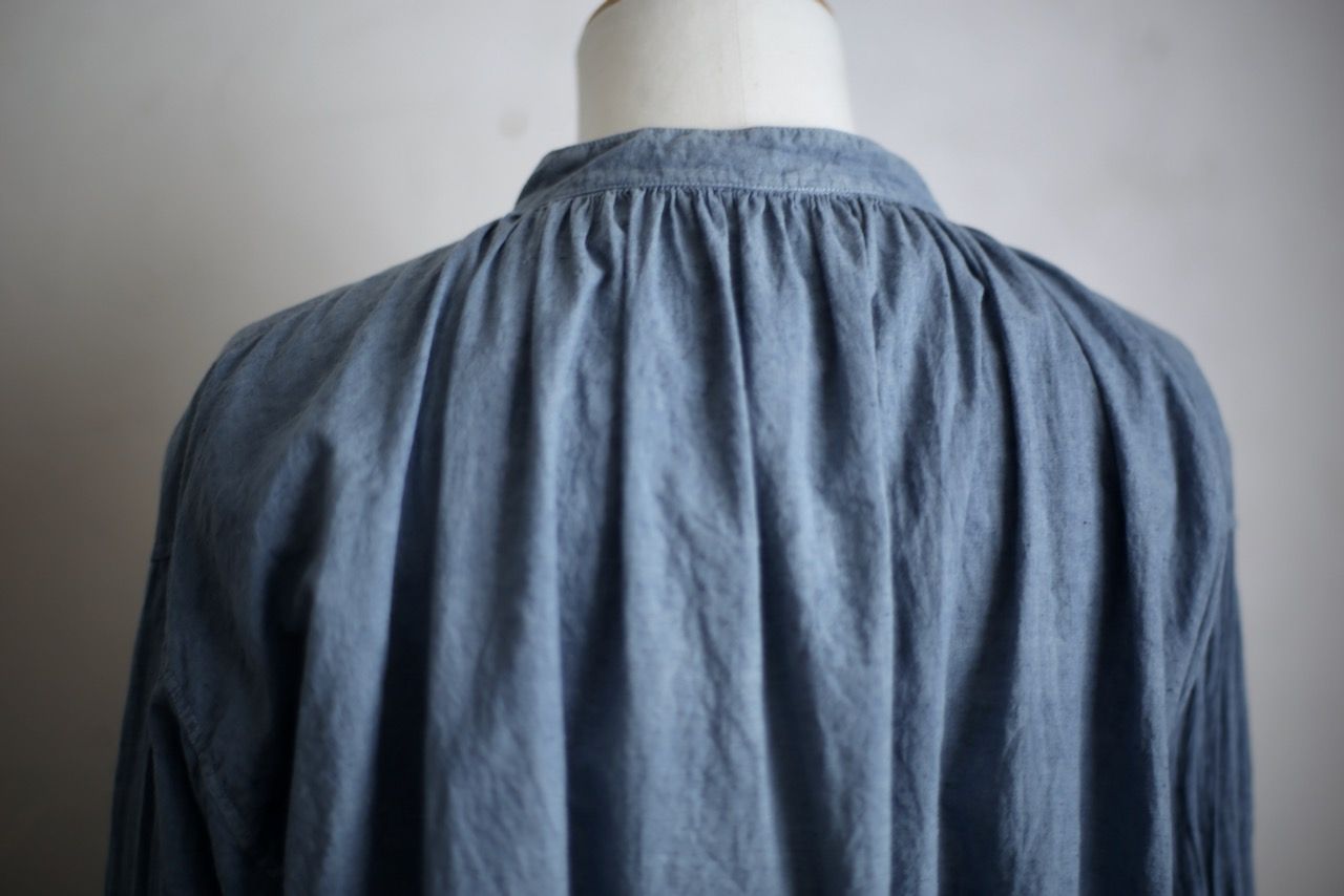 カディコットン カウント100 ギャザーブラウス khadi cotton pullover blouse 「薄藍/Light indigo」