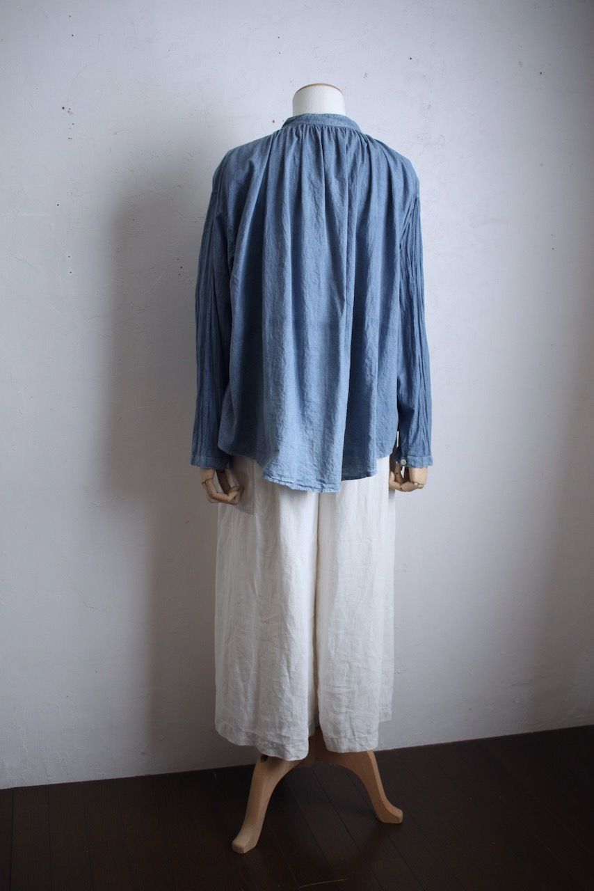 カディコットン カウント100 ギャザーブラウス khadi cotton pullover blouse 「薄藍/Light indigo」