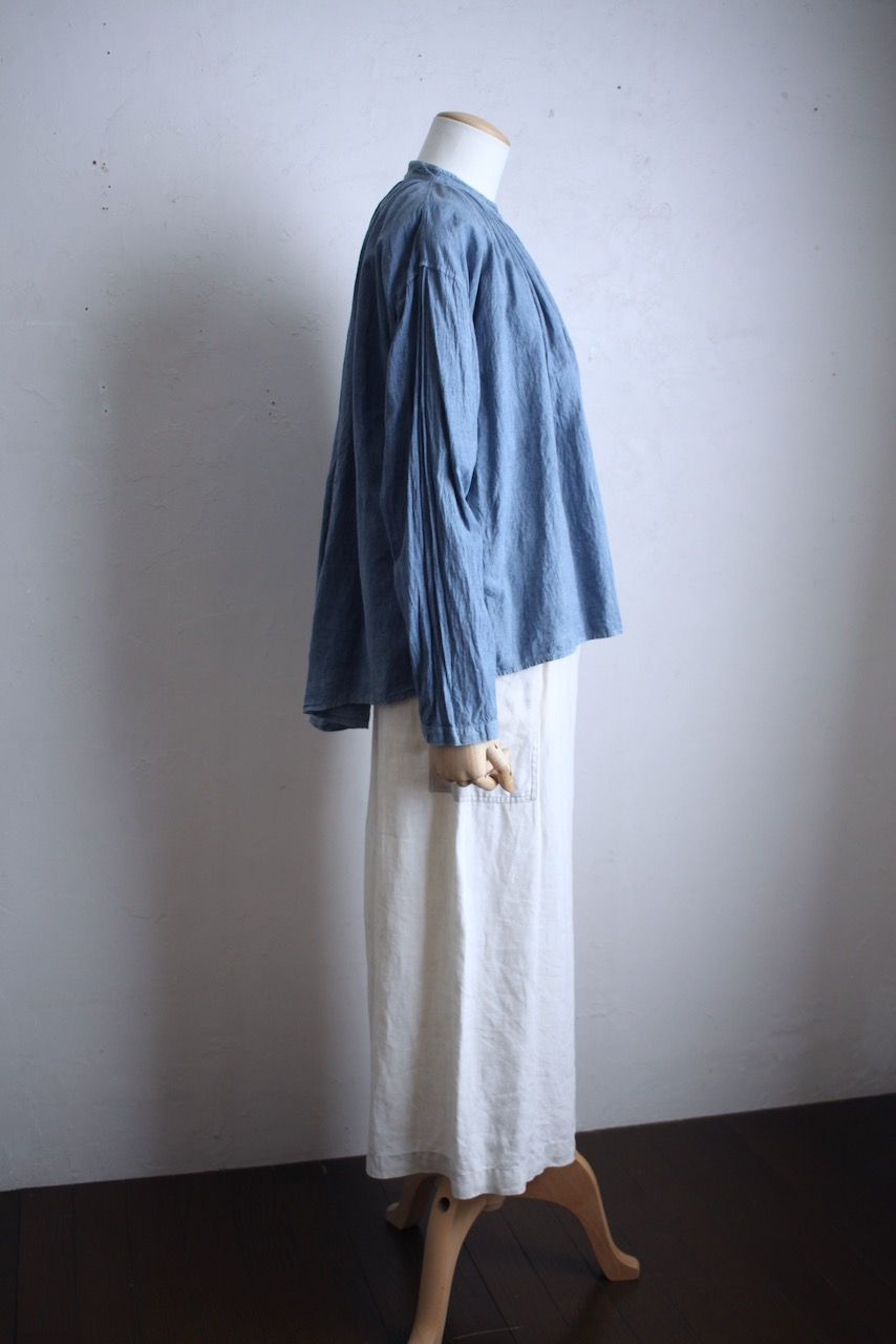 カディコットン カウント100 ギャザーブラウス khadi cotton pullover blouse 「薄藍/Light indigo」