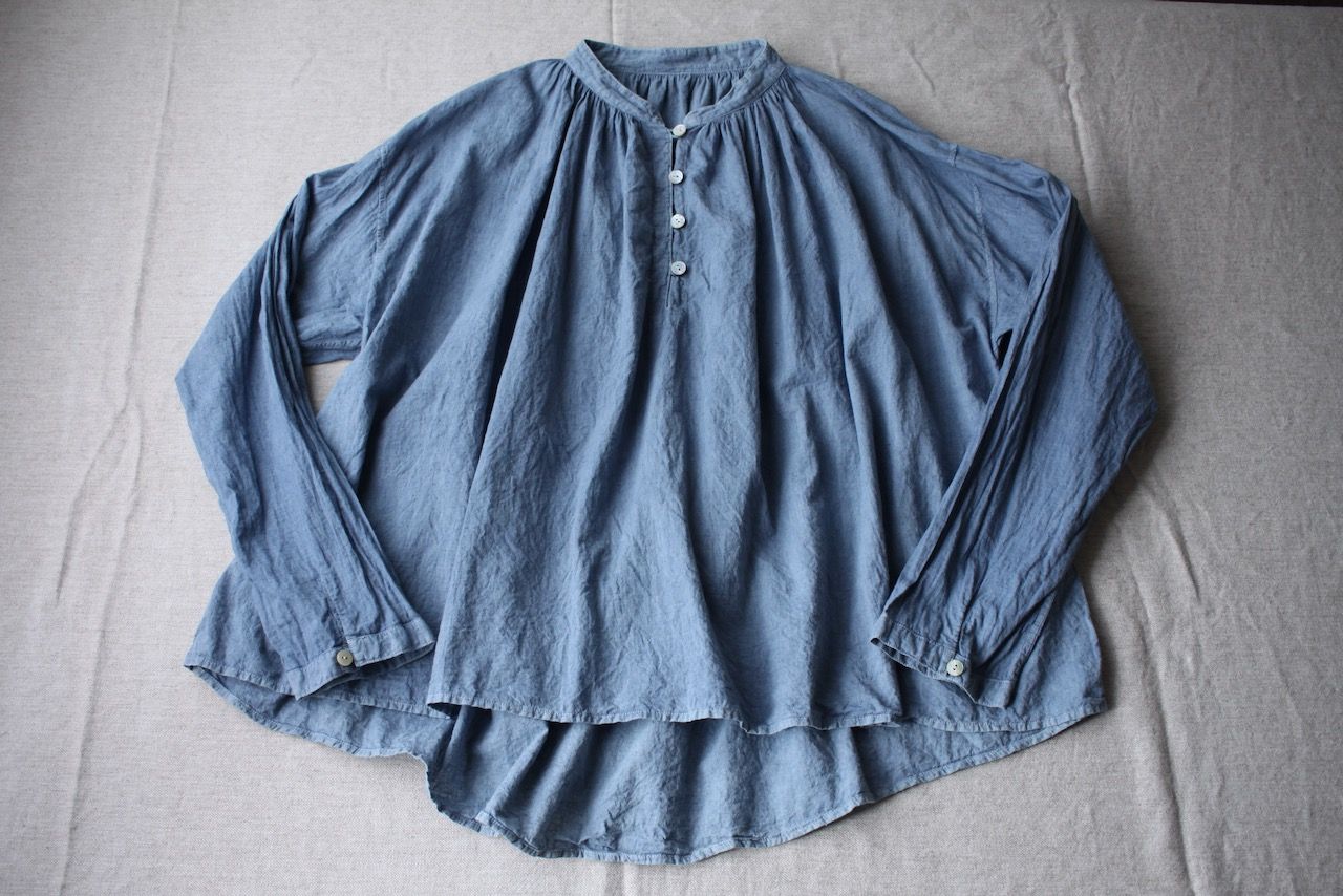 カディコットン カウント100 ギャザーブラウス khadi cotton pullover blouse 「薄藍/Light indigo」