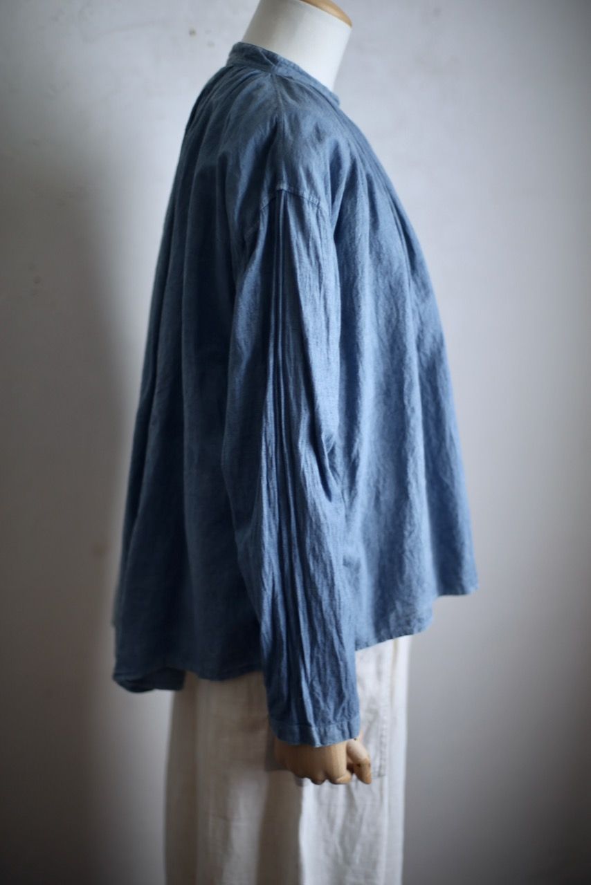 カディコットン カウント100 ギャザーブラウス khadi cotton pullover blouse 「薄藍/Light indigo」
