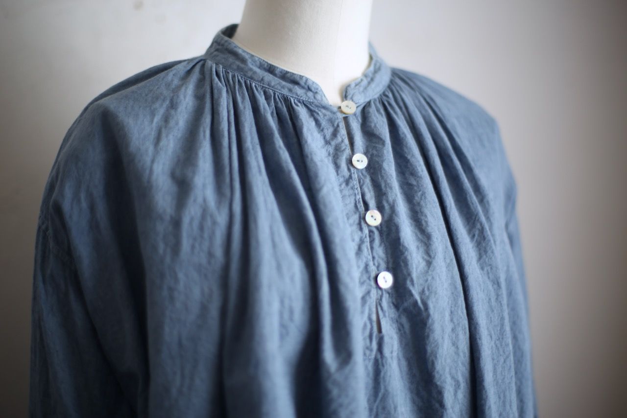 カディコットン カウント100 ギャザーブラウス khadi cotton pullover blouse 「薄藍/Light indigo」