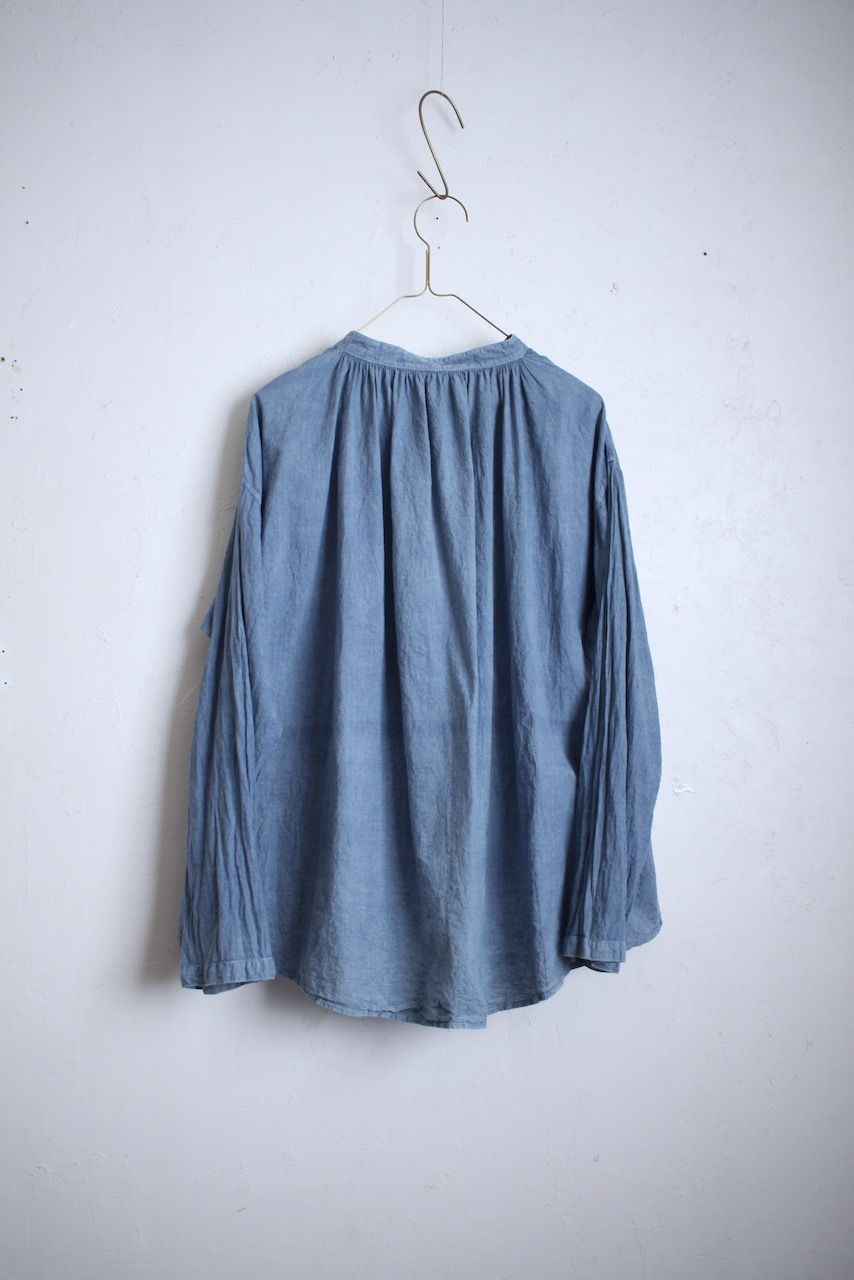 カディコットン カウント100 ギャザーブラウス khadi cotton pullover blouse 「薄藍/Light indigo」