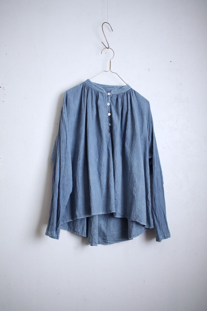 カディコットン カウント100 ギャザーブラウス khadi cotton pullover blouse 「薄藍/Light indigo」