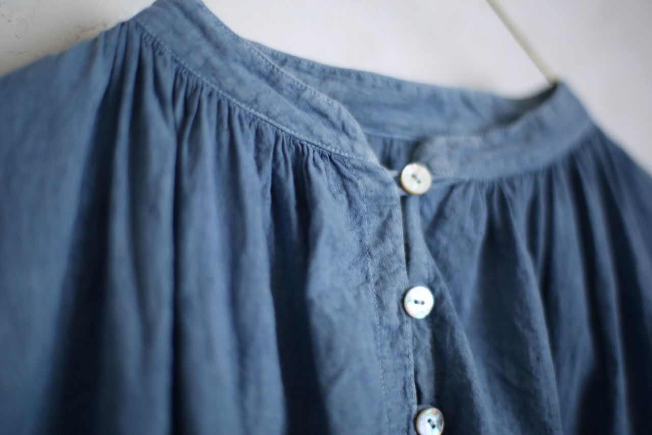 カディコットン カウント100 ギャザーブラウス khadi cotton pullover blouse 「薄藍/Light indigo」