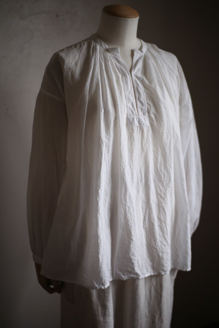 カディコットン カフタン風ブラウス/Khadi cotton pullover blouse「オフ コード織りストライプ」