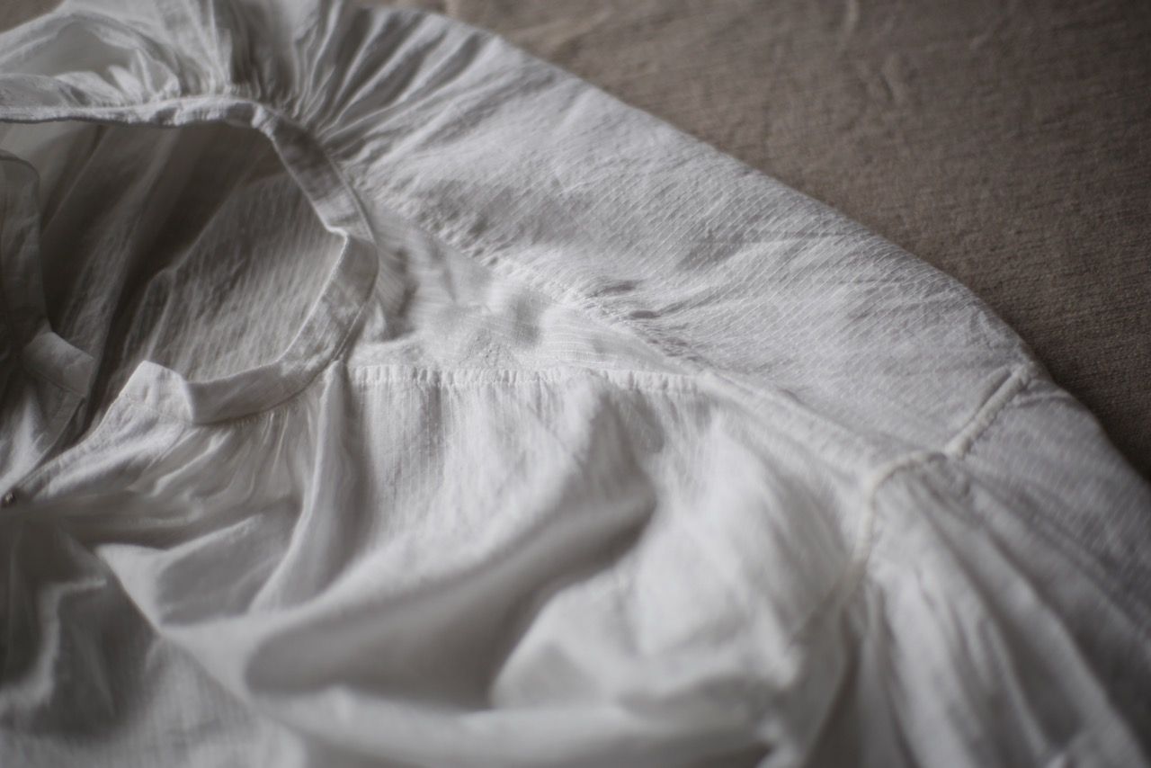 カディコットン カフタン風ブラウス/Khadi cotton pullover blouse「オフ コード織りストライプ」