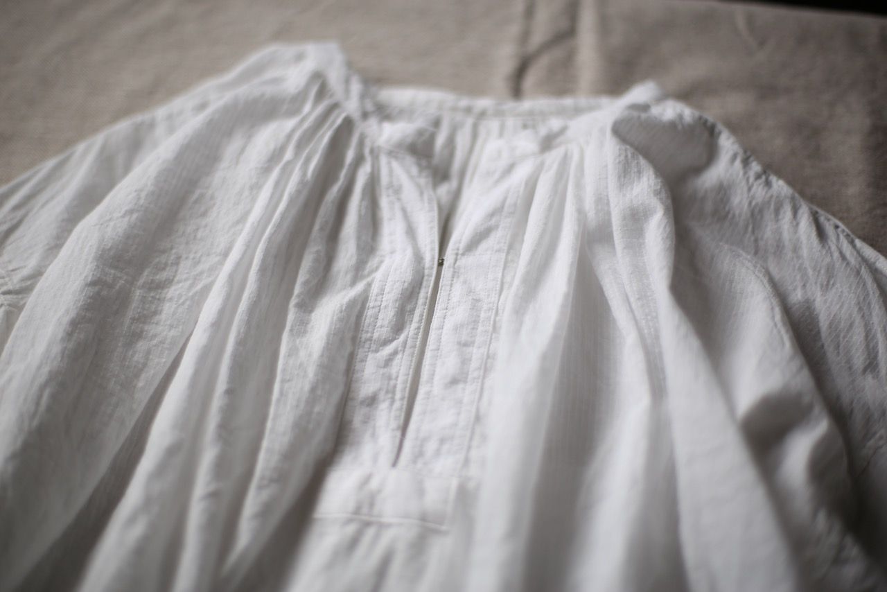 カディコットン カフタン風ブラウス/Khadi cotton pullover blouse「オフ コード織りストライプ」