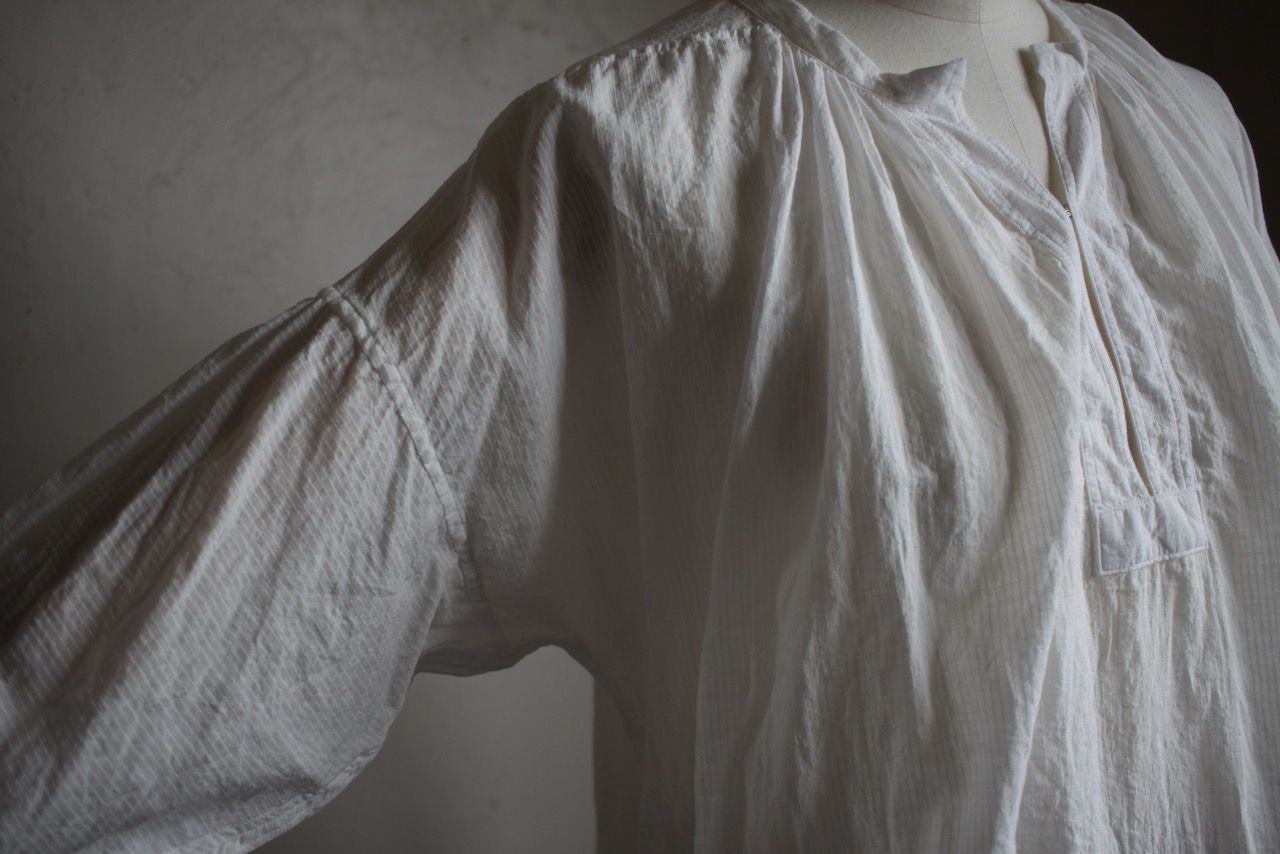 カディコットン カフタン風ブラウス/Khadi cotton pullover blouse「オフ コード織りストライプ」