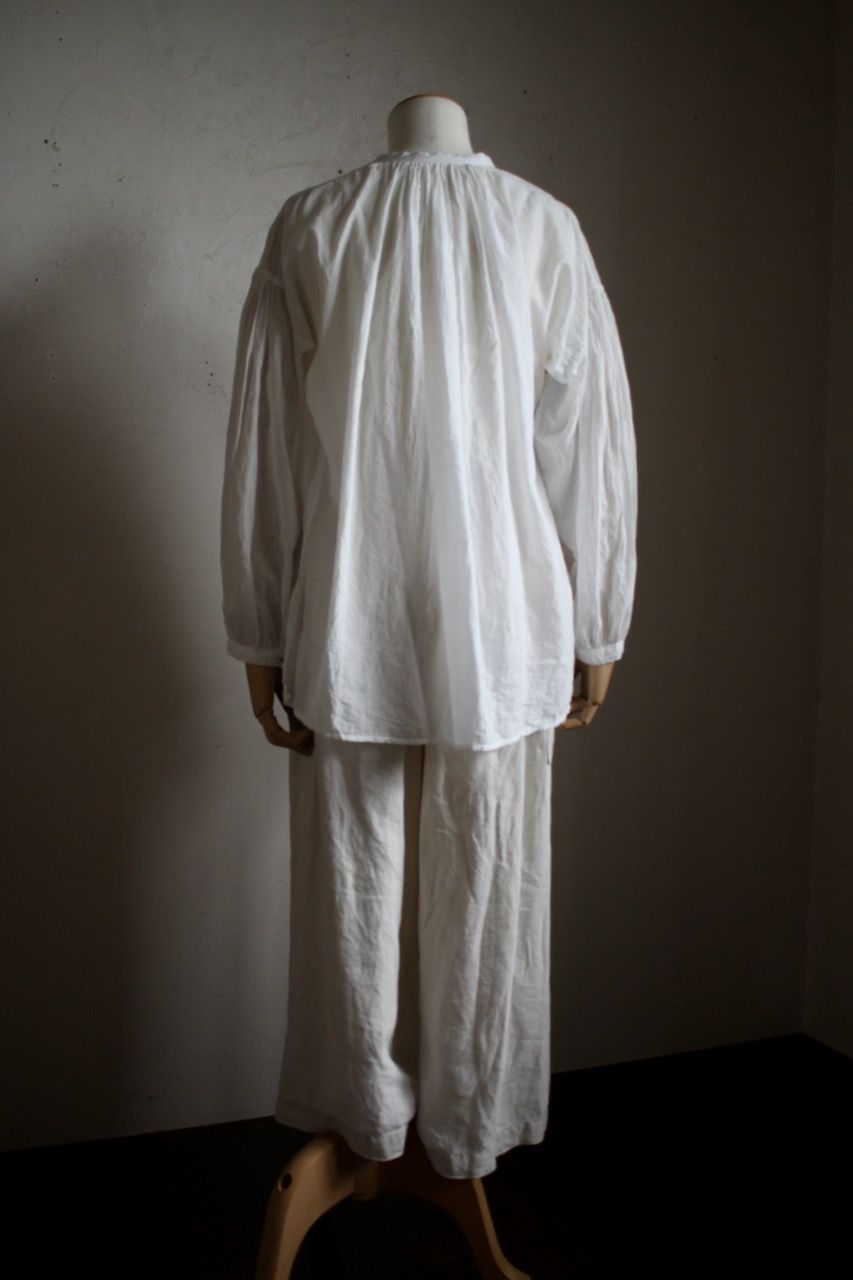 カディコットン カフタン風ブラウス/Khadi cotton pullover blouse「オフ コード織りストライプ」