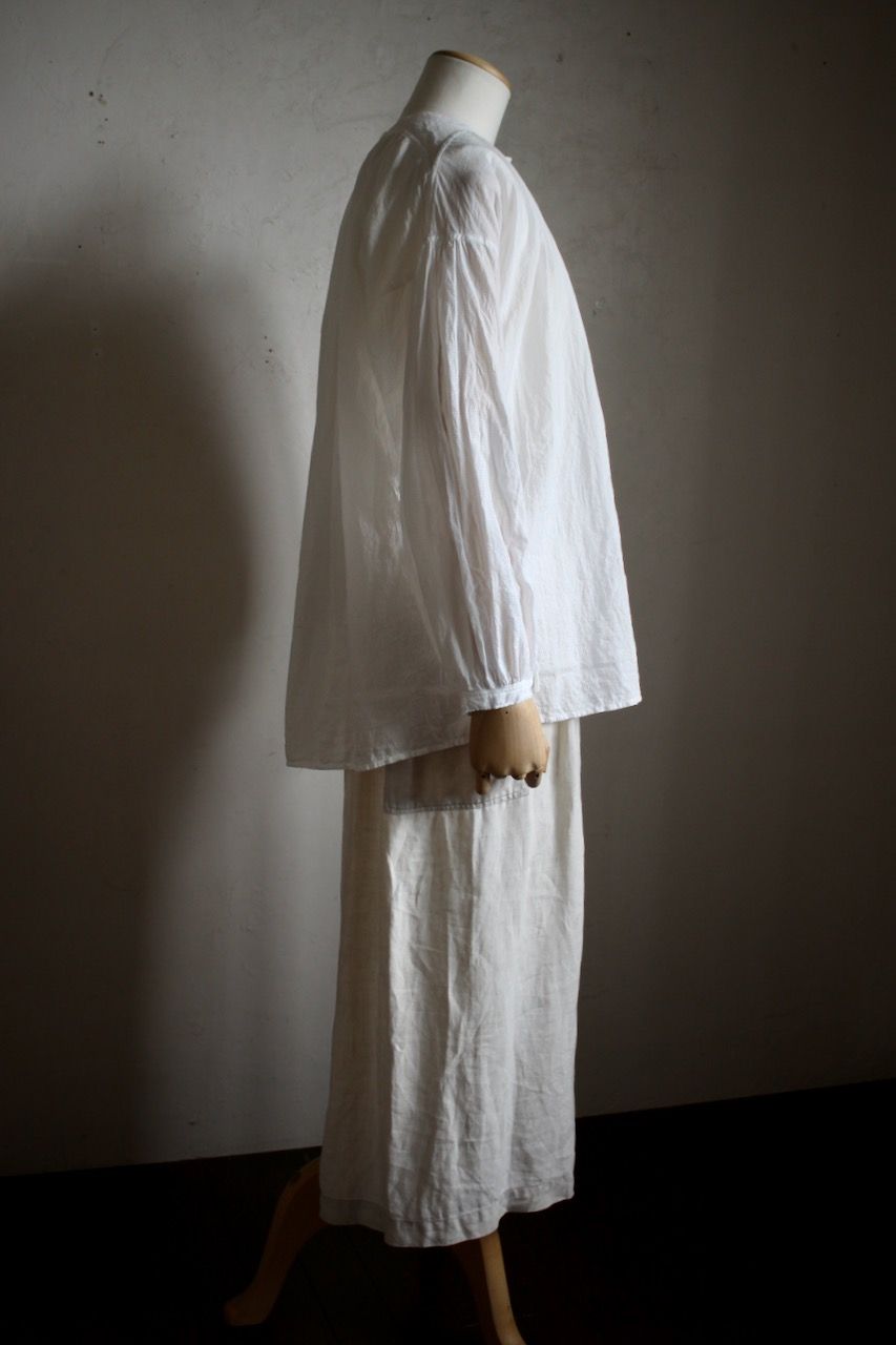 カディコットン カフタン風ブラウス/Khadi cotton pullover blouse「オフ コード織りストライプ」