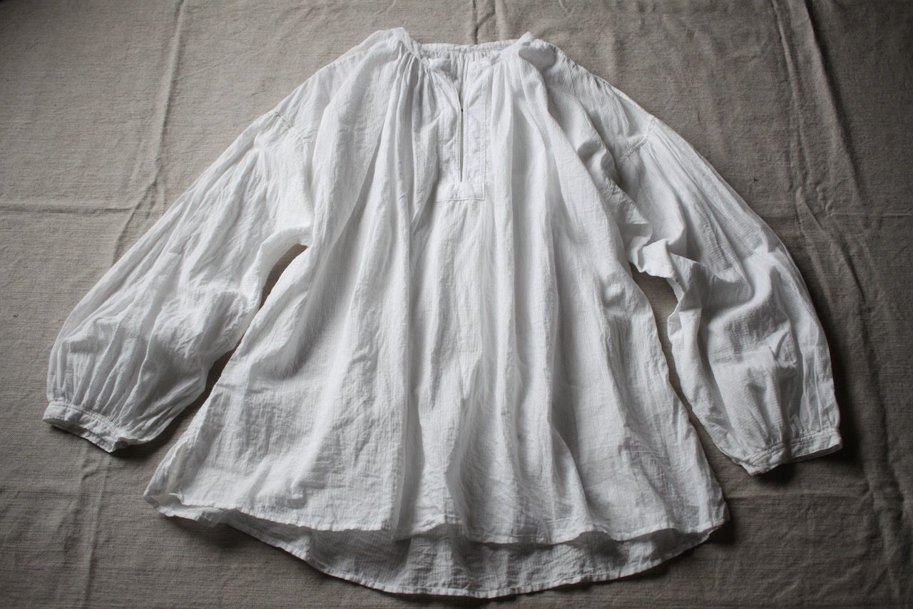 カディコットン カフタン風ブラウス/Khadi cotton pullover blouse「オフ コード織りストライプ」